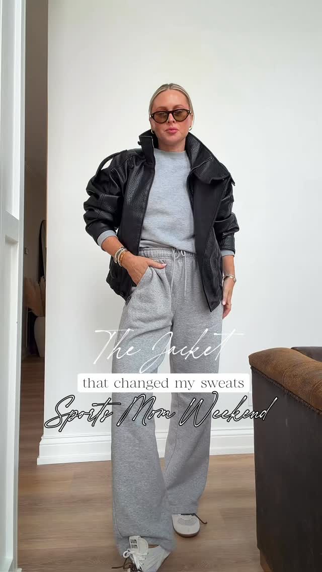 just living in bleachers these days and although the days are long- I wouldn’t want it any other way🏐❤️. Its core memories, togetherness, talks during car rides & I am loving this chapter!

This jacket has changed the game to elevate those sweat sets ladies! CommenT: SWEATS for a DM to shop or head to my bio

You can add any jacket but this one goes over everything and the collar is what makes it. Found in stock for you… best I have spent this season! Wear it constantly and instantly feel put together. It travels well too! 🏐🤍🖤✈️✔️

Sports mom. Volleyball. Casual outfits. Sweats. Elevated. Oversized jacket. Bomber jacket. Alo. Mom style. Spring style. Slick hair. Sneakers. Spring. Spring 2026. Mom life. Game day.