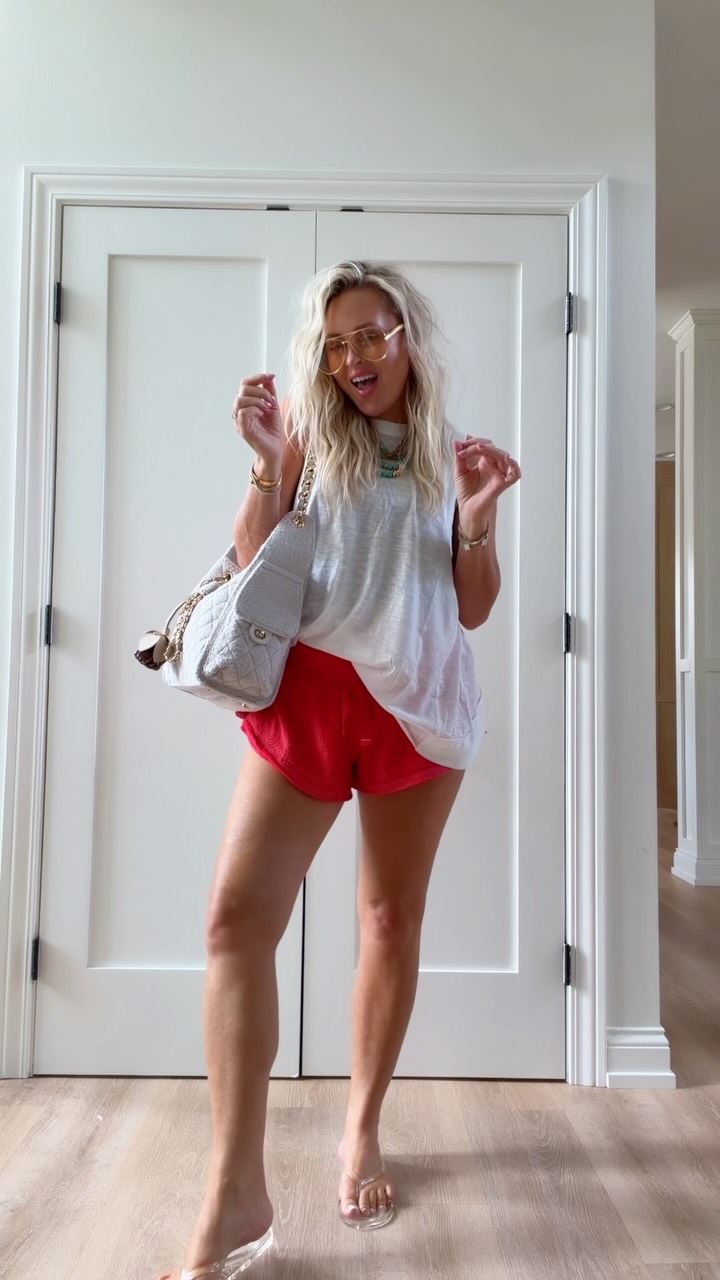 summer uniform is here! I’ll take every color in these please🤏🏼🩵! Here for casual layers and shorts that are cute, comfy and still age appropriate! 
CommenT: SHORTS for a DM with all these looks! 

Which colors is your fave?!👀 I can’t decide?
Bag is @shopbeachhaus 

summer shorts, terry cloth, red, white, blue, summer casual, women’s fashion, style over 40, wavy hair, active, weekend, Chicago, summer style, summer trends, activewear, slides, Gucci, jelly, women’s outfits, hairstyles,
