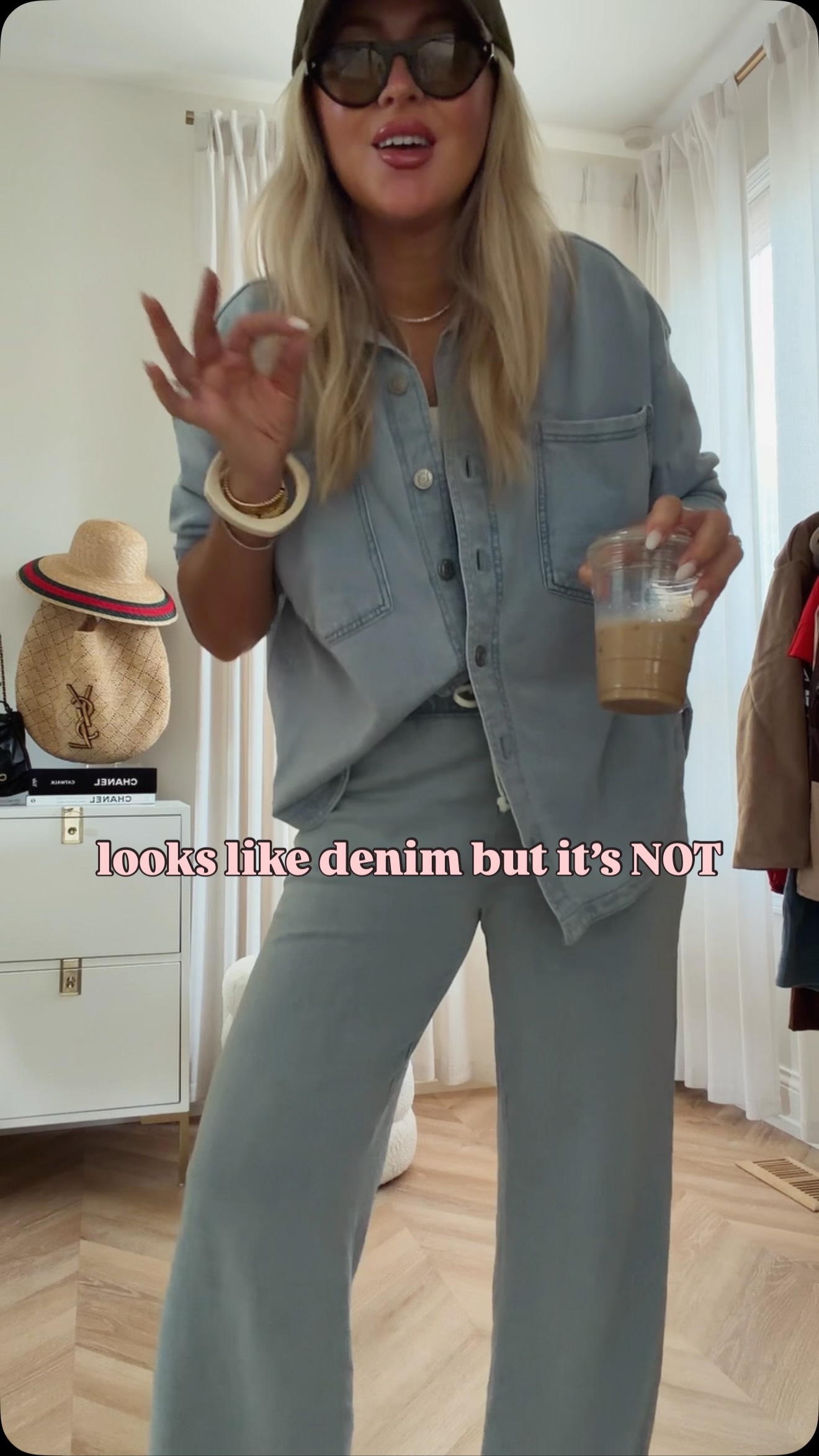 Looks like denim but it’s NOT🤏🏼🩵! She’s back & new colors also shorts & cropped versions💯! Comment LTK to shop! 

A great set for travel too! Don’t miss these smoothing tops too! I live in mine in all the colors! 👀

resort wear, fall style, travel look, weekend, Chicago, fall outfits, casual outfits, sports mom, casual, matching set, style over 40, women’s fashion, trending now, fall 2026, knit, denim, sandals, ootd