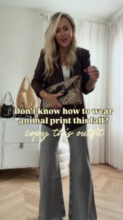 Animal print is basically a neutral this fall🦓🐆 Also THOSE viral jeans just dropped in this NEW wash and they’re even better!🤏🏼 Comment STYLE to shop or head to bio! 

Ladies lunch is always good for the soul🫶🏻! Got so many compliments on this look and you can wear any blazer in your closet🍂💃🏼! 

Fall outfits, blazer, jeans, fall style, fall 2026, workwear, work style, women’s fashion, style over 40, zebra, animal print, accessories, Chicago, weekend, eat, ate, fall look, flare jeans, fall tops, lunch, date night, bag