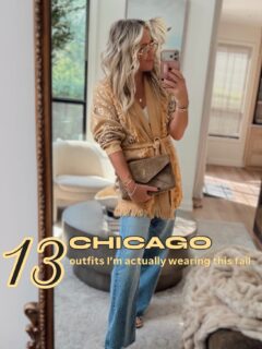 13 outfits I’m actually wearing in Chicago this fall🍂🤎🤌🏼! 
Comment CHICAGO to shop or head to bio! 

Think layers! Anything I can layer is a must! Are you having fall temps yet? We are! 🤏🏼🍂💯 

Fall style, fall outfits, weekend, cardigan, Chicago, fall 2026, women’s fashion, style over 40, eat, ate, sweater, baggy jeans, paisley, sports mom, camo pants, denim, affordable fashion, casual outfits, travel style, outfit ideas, outfit inspo, animal print