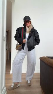 still wearing this jacket non stop🔥! Styled it another way with my favorite Amazon sweats💯! It goes over everything & will elevate even your sweats ladies! 
CommenT: CASUAL for a DM to shop or head to bio! 🤍

I found it in stock & in brown- been wearing it daily! 

Jacket. Bomber jacket. Sweats. Casual style. Elevate. Sneakers. Casual outfits. Oversized jacket. Chic. Travel style. Sweat set. Mom style.